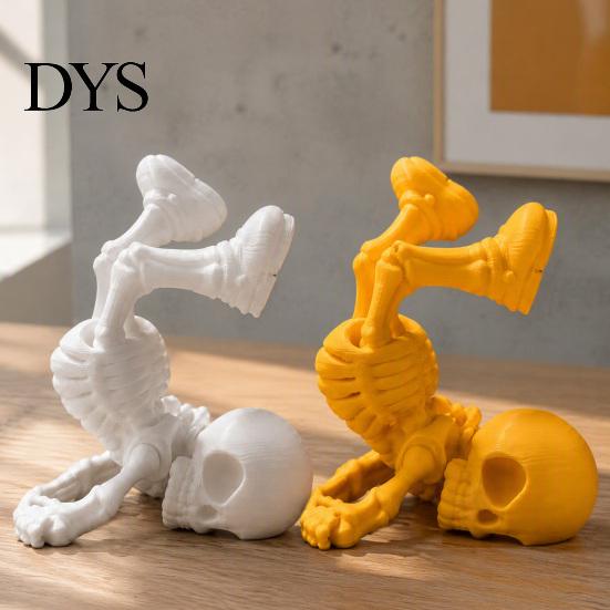 PLA Plastic Skeleton Break Dancing Figurine, 3D Printed Posable Articulated Skull Statue, Unique Desk Accessories Funny Handstand Decor, Novelty