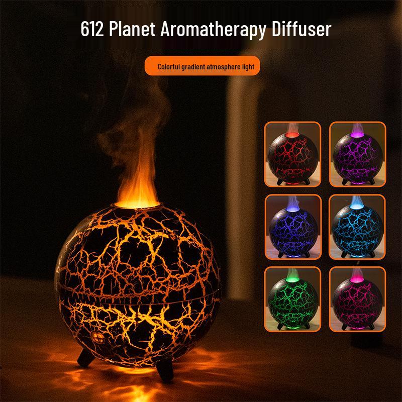 Colorful Flame Aroma Diffuser: Planet Design, Humidifier & Essential Oil Desktop Plug-In