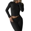 Women's 2 Piece Outfits Long Sleeve Crew Neck Crop Top Ruched Low Waist Flared Pants Set Fall Casual Lounge Set