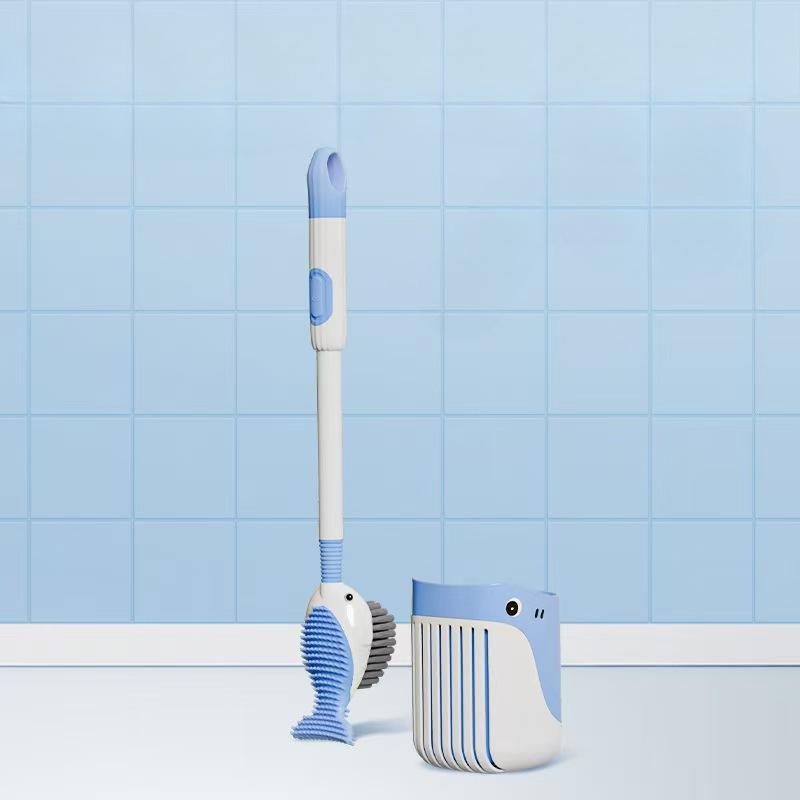 Liquid Injection Silicone Toilet Brush with Suction Cup Holder Strong Cleaning No Dead Corners