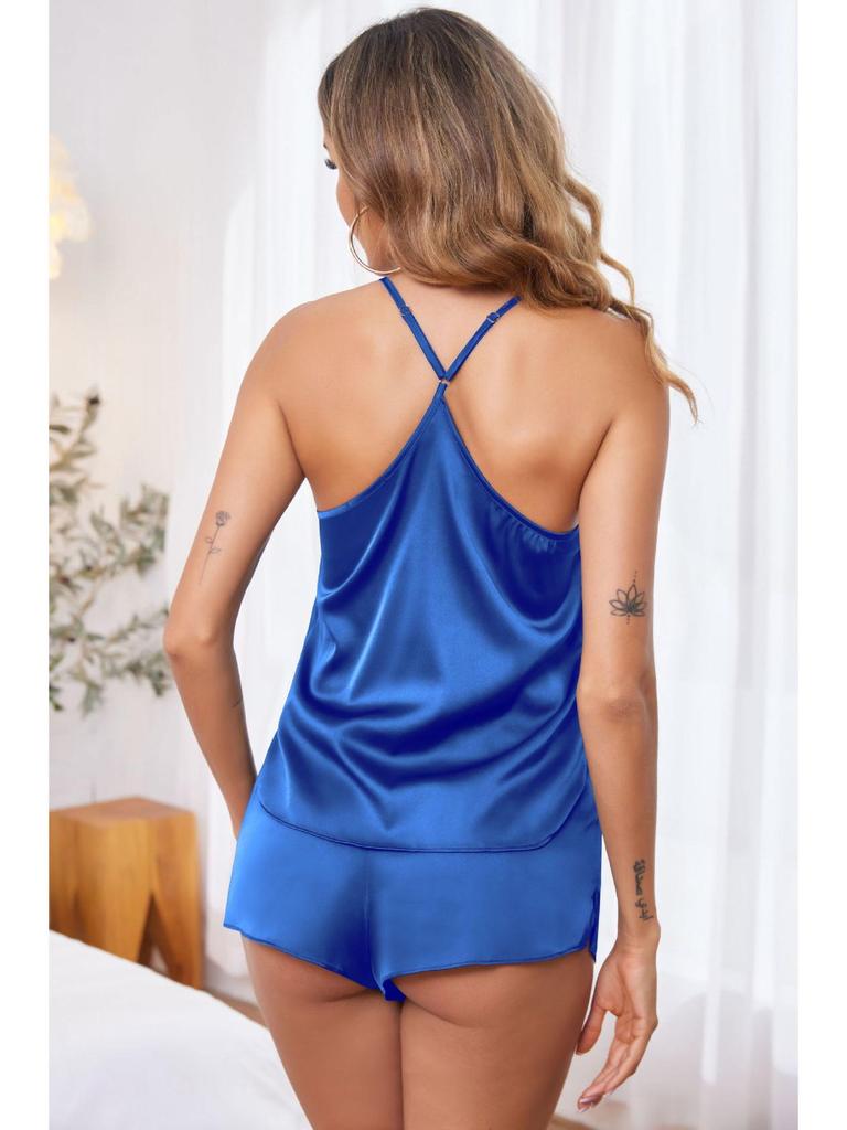 Women's Spaghetti Strap Satin Shorts Two-Piece Pajama Set