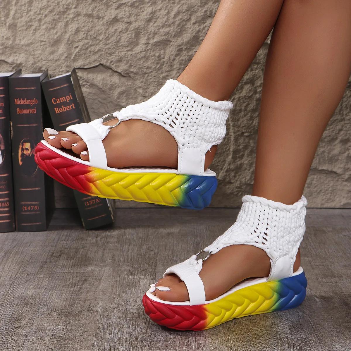 

Сандалии женские с ремешками черные туфли для женщин сабо с каблуком-муффинсом на платформе бежевые удобные гладиаторы толстые девушки эластичные 40 белый