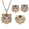 Women Jewelry Set Luxury Tiger Ring Blue Sapphire Necklace Zodiac Tiger Earrings Heavy Design Full Diamond