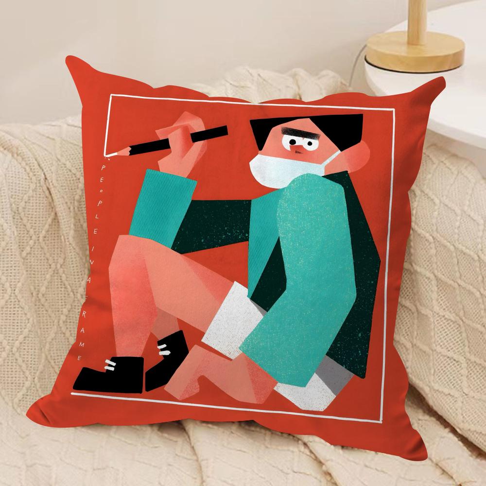 People Living in a Frame Cushion Cover Silky Short Plush Double-Sided Printed Pillow Case for Sofa All Seasons Home Decor Gift