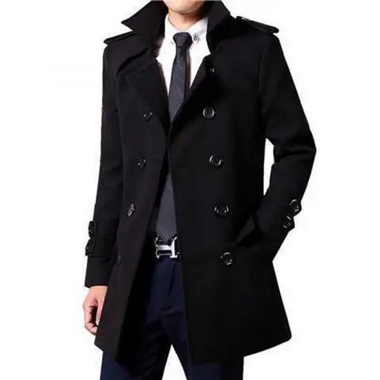 "Men's Woolen Double-Breasted Slim Windbreaker Coat - Korean Style, Autumn/Winter 2022"