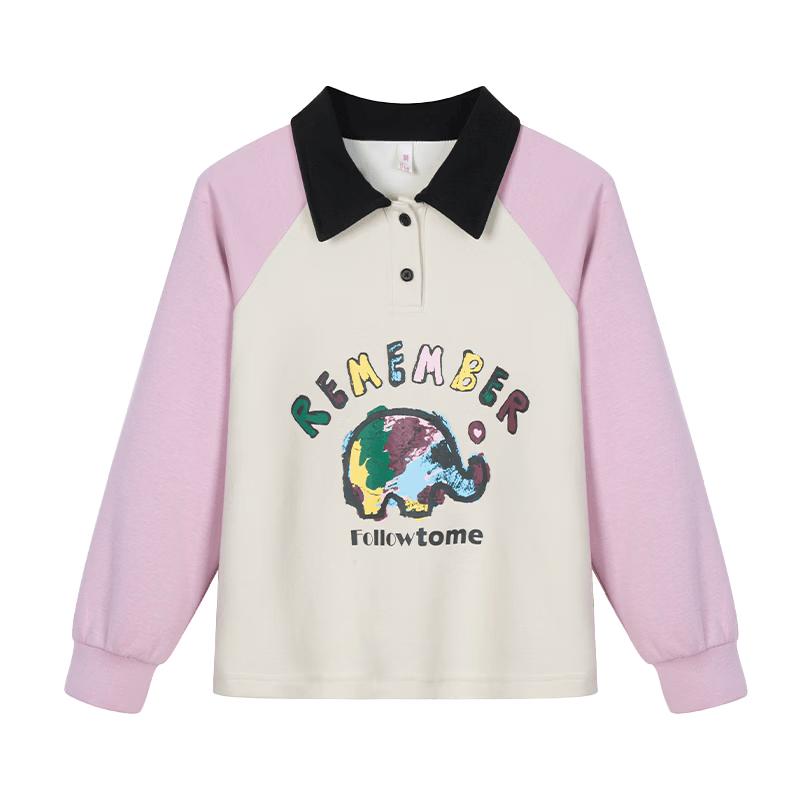 

Fulomi Girls Cartoon Print Raglan Sleeve Polo Sweatshirt 150
