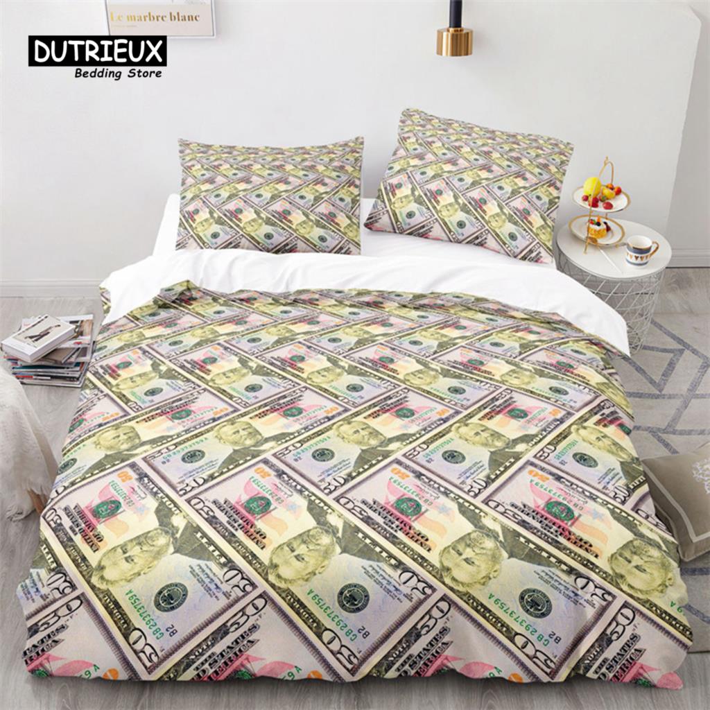 Money Bedding Set Microfiber Dollar Bills of United States Print Duvet Cover Twin King Queen Size For Kids Adults Bedroom Decor