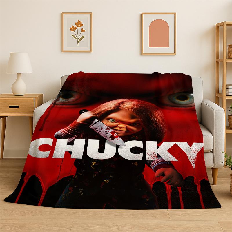Personaggio Film Horror Chucky S-Scream Cartone Animato Coperta in Flanella Morbida Calda Plaid per Camera da Letto Soggiorno Letto Viaggio Regalo