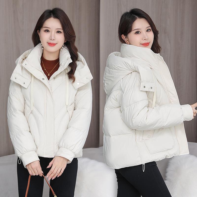 Fashionable Short Hooded Down Cotton Jacket for Women 2025 Winter New Age-reducing Slimming Versatile Thickened Padded Jacket