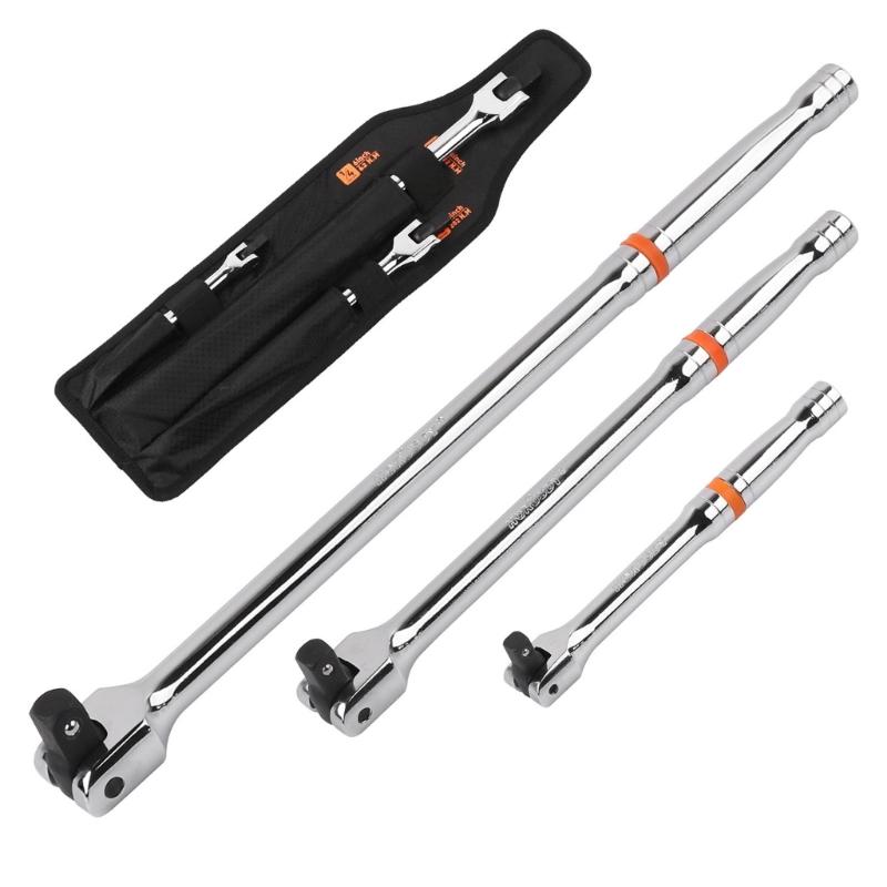 Pack of 3 Professional Breaker Bar Set 6in 10in 15in Heavy Duty Chrome Steel Hand Tool For Automotive Repair