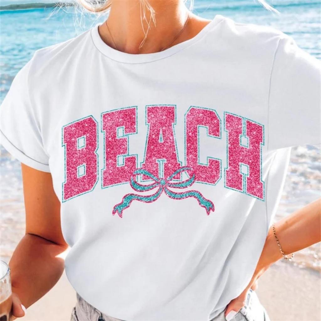 Beach Women's T-Shirt Printed regular Cute Short Sleeved Top Lady Casual Clothing Summer T-Shirt Trendy Fashion Women's Tee