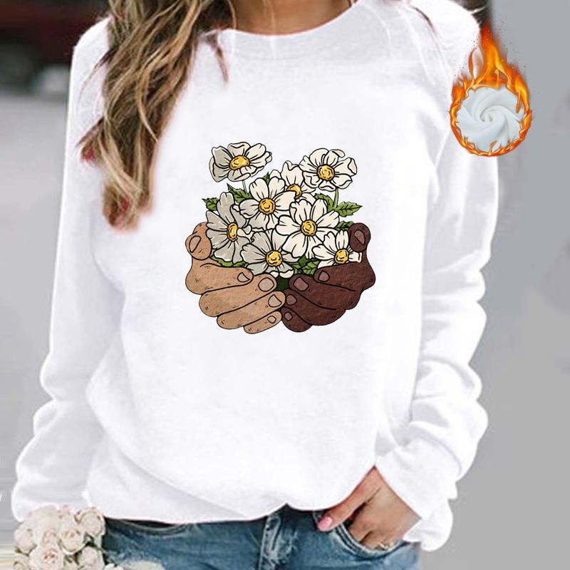 

(Азиатский размер) Женские пуловеры в мультяшном стиле с милым цветочным принтом, осень-осень-зима, женские весенние модные повседневные пуловеры, флисовая одежда, толстовки с графическим рисунком