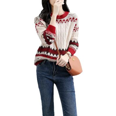 Autumn Winter New Round Neck Long Sleeve Fashion Sweater Women High Street Casual Printing Pullovers Elegant Warm All-match Tops