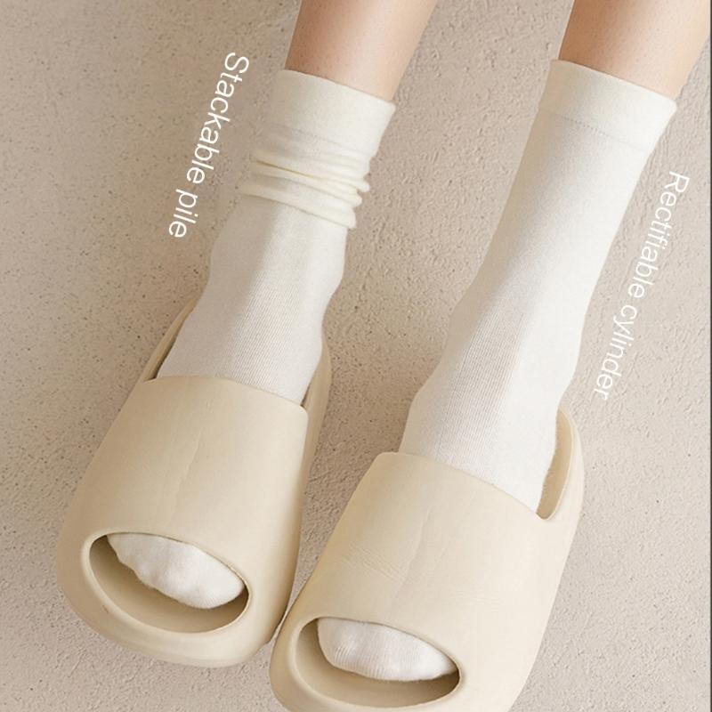 Women Girls Summer Spring Casual Cotton Slouch Crew Socks Japanese Style Solid Color Ice Silk Cooling Middle Tube Socks