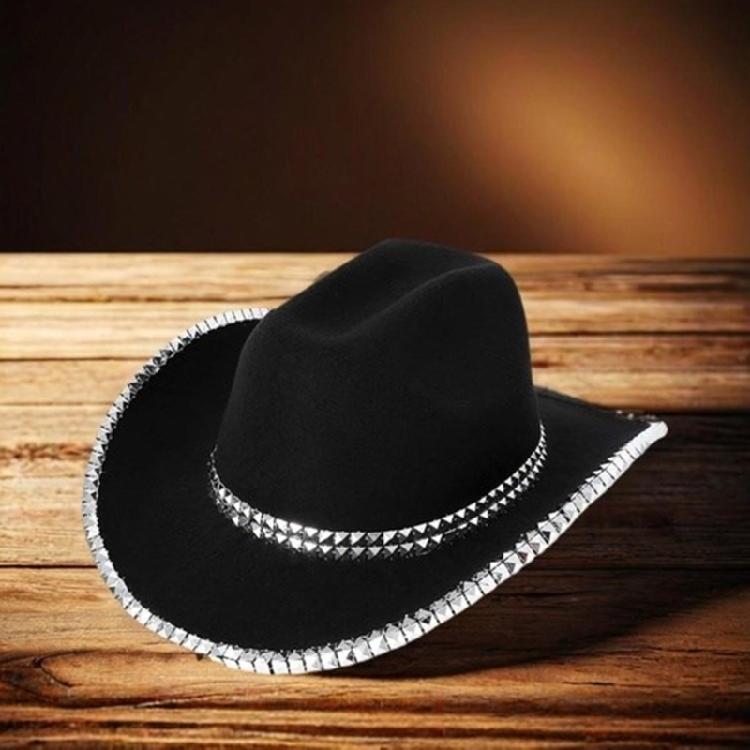 Plain Color Cowboy Hat with Rivet Trim Woman Proms Banquets Party Cowboy Hat Adult Teen Photography Western Hat