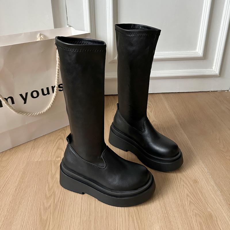 

But knee thick-soled boots for women, small looking thin, elastic, thin boots, Spice girls, thick legs, high boots, European and American single boots 40 чёрный