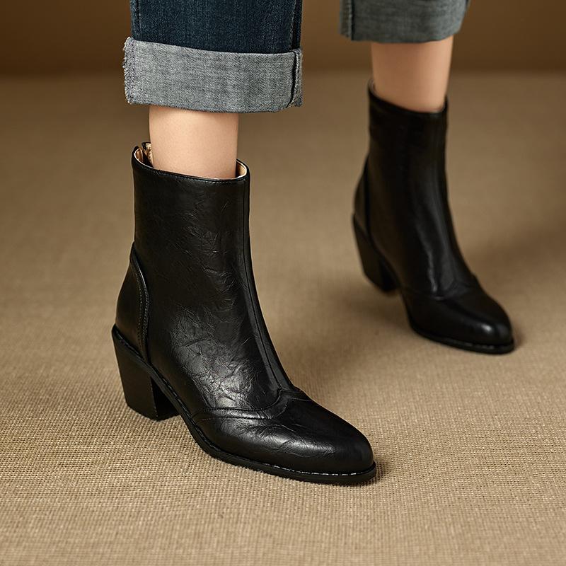 Autumn And Winter Women'S Boots Hand Grab Leather Short Fashion Boots High Heel Martin Boots 40-46 Boots