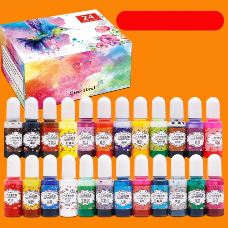 24-farbige Epoxidharz-Pigment-Kits Harz-Farbstoff Farbmittel Flüssig je 10 ml für Schmuckherstellung Kunsthandwerk und DIY-Projekte