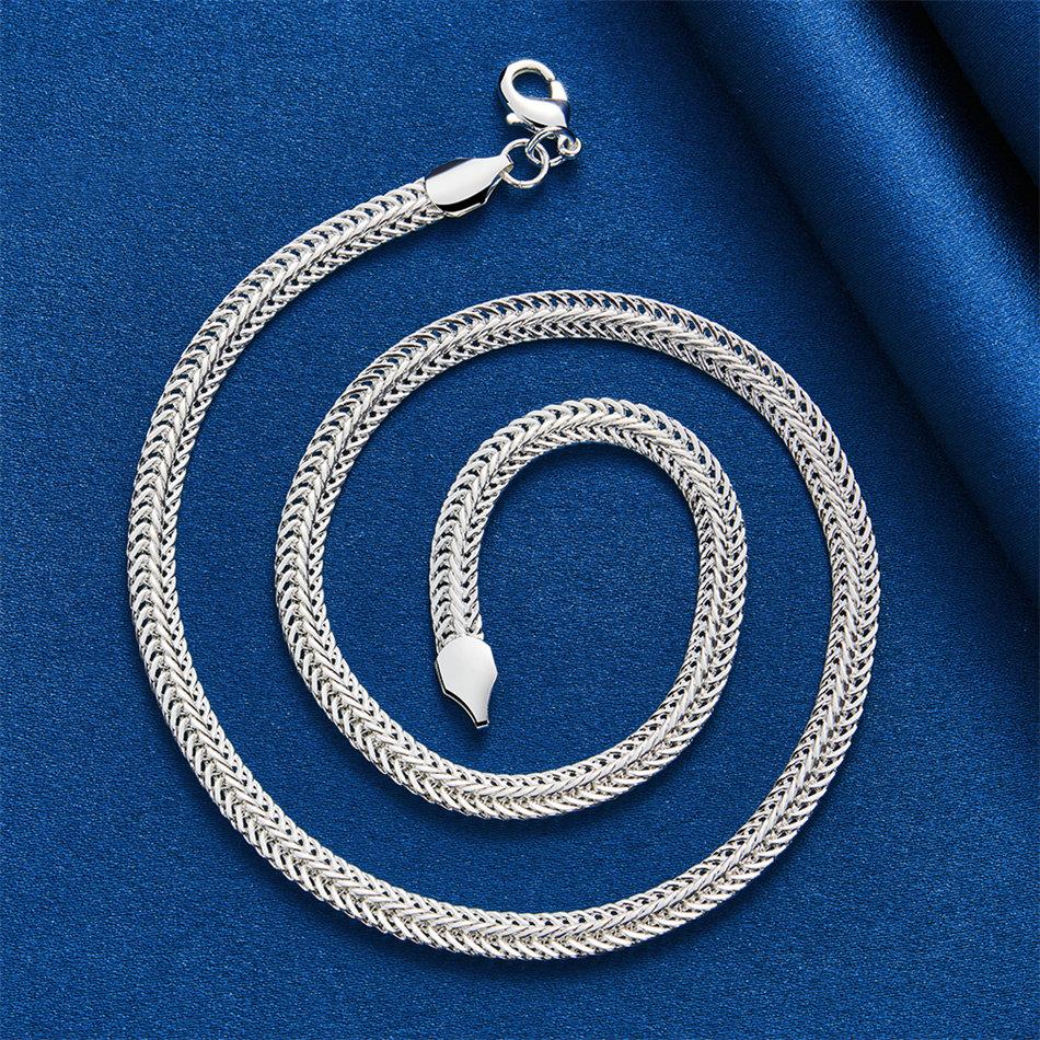 Charmant Collier Chaîne Tressée Classique Simple en Argent Sterling 925 pour Hommes Femmes Mode Fête Mariage Bijoux