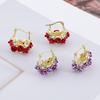 Red Rose U-shaped Ear Cuff with Purple Rose Flower Earrings - Luxury Brocade Basket Design