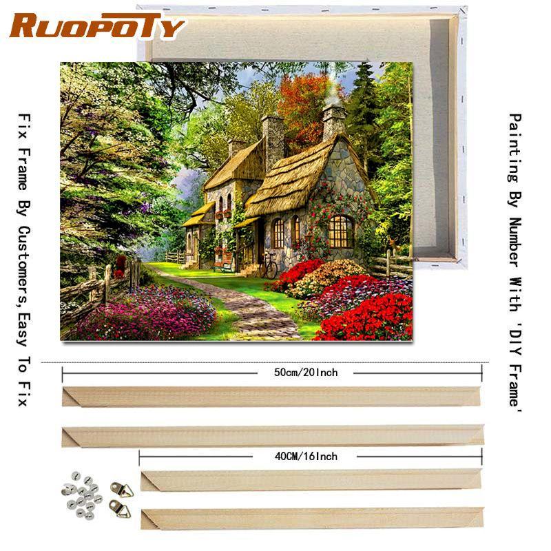 RUOPOTY Olejomalba podle čísel Zahrada Ručně malovaná olejomalba Jedinečný dárek Malování podle čísel Dům pro dospělé Domácí dekorace