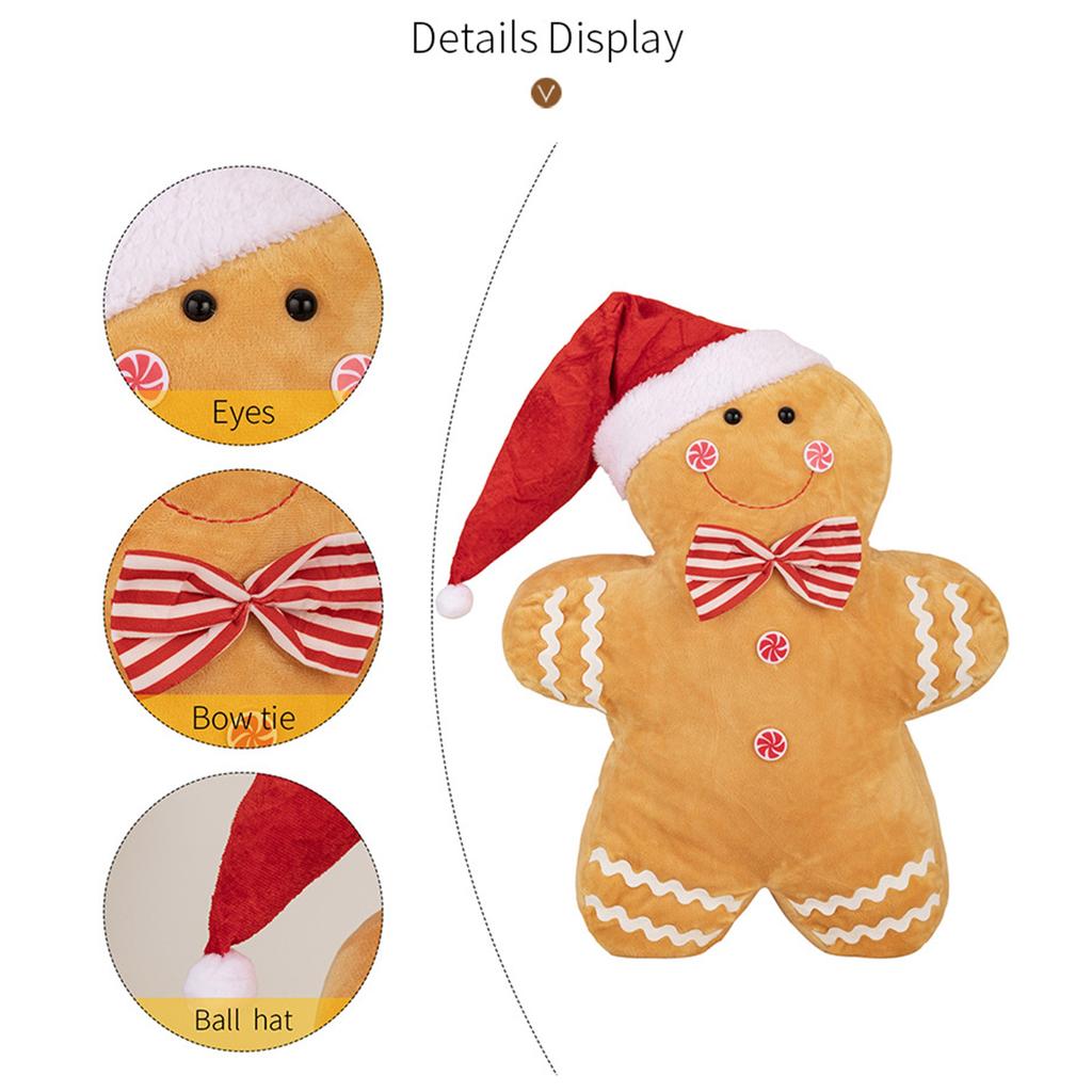 Festive Gingerbread Man Stuffed Throw Pillow for Christmas Festival Soft Plush Toy Pillow Seasonal Holiday Home Decors
