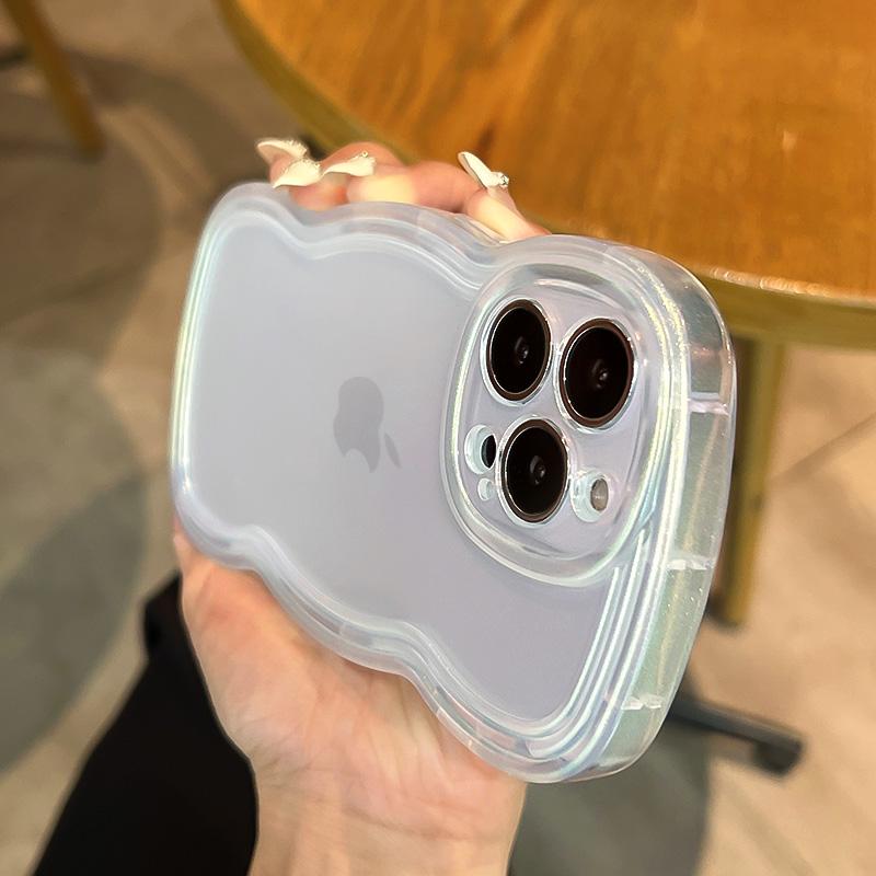 Ins Laser Glitter Clear Wave Edge Telefonveske For Iphone 14 13 11 12 Pro Max Xs Max Xr X 14pro Gjennomsiktig matt beskyttelsesdeksel