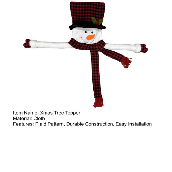 Christmas Snowman Tree Topper Large Plush Snowman Treetop Hugger with Red Black Plaid Top Hat Scarf Xmas Tree Ornament