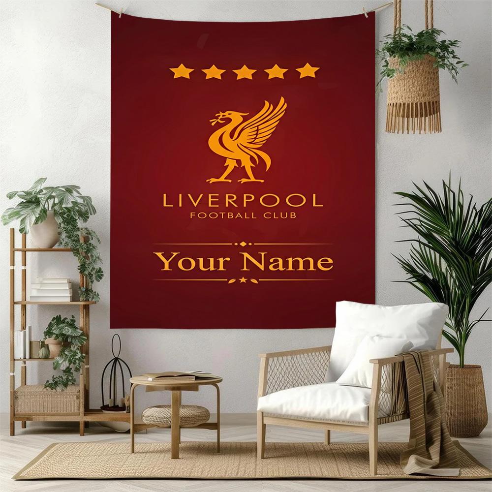 Liverpool Fc Logo Personalized Name Tapestry Lightweight Tapestry Machine Washable Great for Living Room All-Season Use Unique Gift for Family Friends