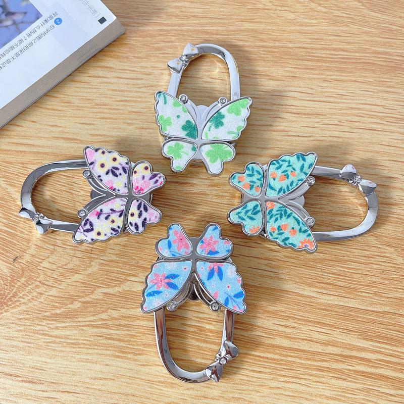 Foldable Sturdy Butterfly Purse Hook Colorful Glitter Metal Frame Table Bag Holder for Cafe Bar Outdoor Use
