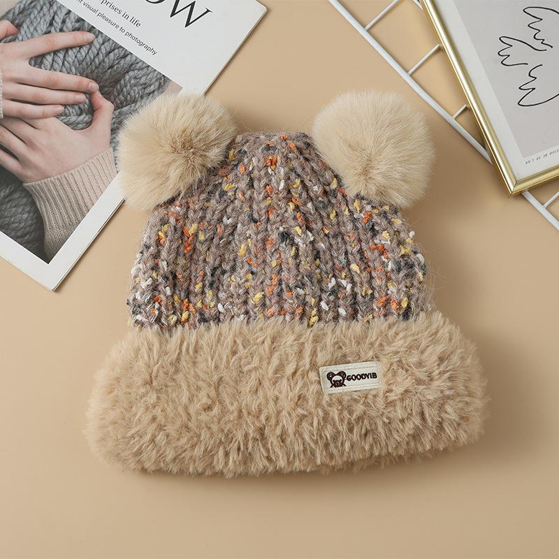 Korean Version of Autumn and Winter Hat for Women's Cute Ear Big Head Wool Hat Fashionable and Versatile Plus Velvet Warm Knitted Hat