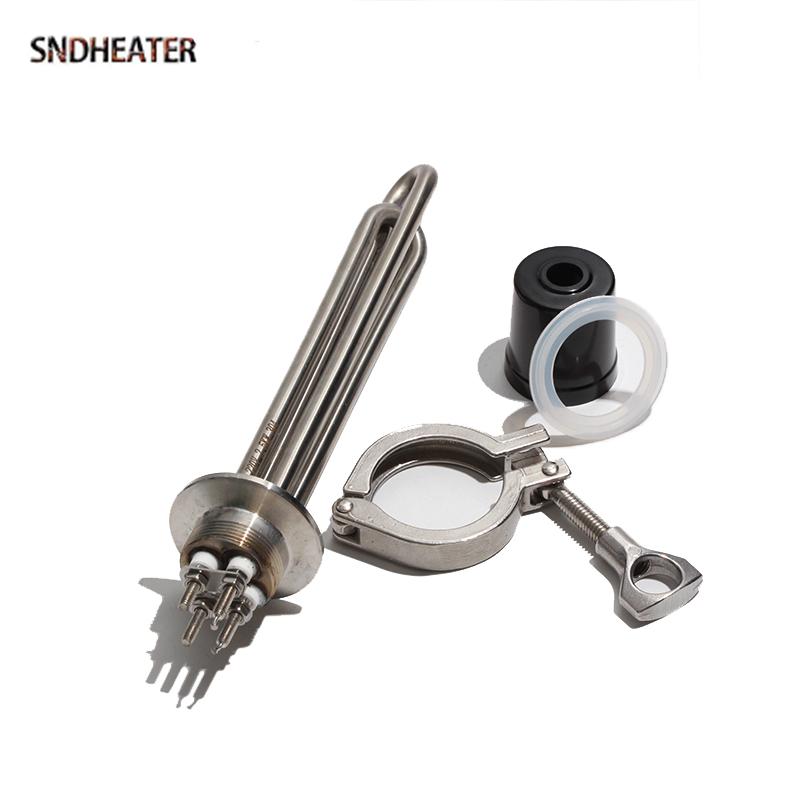 SNDHEATER 220V Tri Clamp Electric Water Heating Element 1.5KW 4.5KW 5.5KW Heater Resistance with Coupling and Cap for Brewing