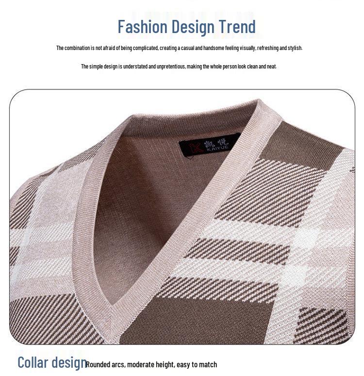 2025 Men's Autumn/Winter V-Neck Grid Knit Pullover Vest