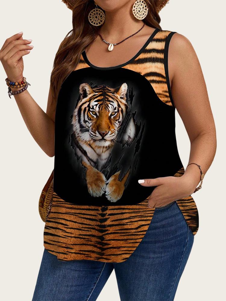 2025 Trendiges Ärmelloses Top mit Denim-Print für Damen in Übergröße - Europäische & Amerikanische Sommer Mode