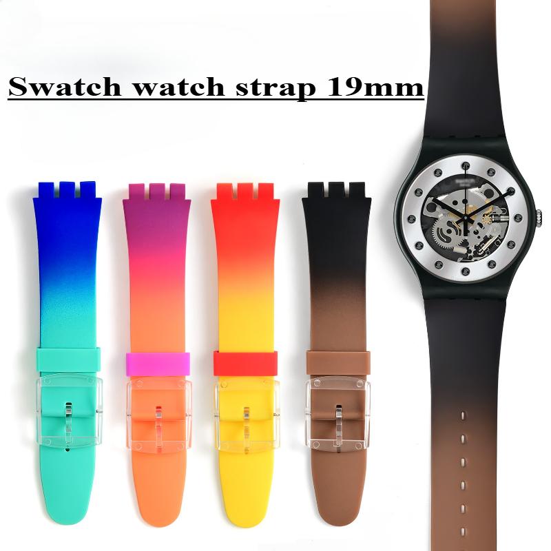 19mm Silicone Soft Bracelet for Swatch Colorful Rubber Watch Band  Sport Replacement Wrist Strap Accessories