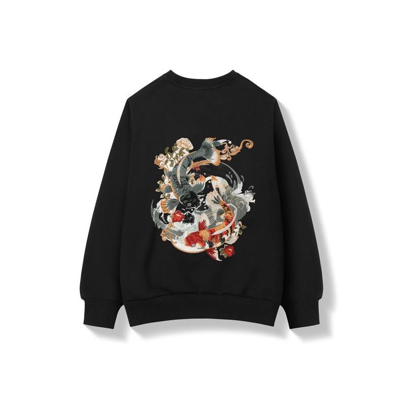 Niepce Men's Japanese Streetwear Yin Yang Koi Embroidered Graphic Sweater