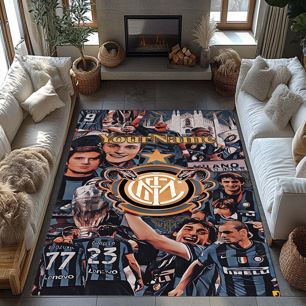Inter Milan Customize Text Floor Rug Office Rug Suitable for Foyer Game Room Hallway Dormitory Antislip Carpet Decorate Offices Best for Christmas
