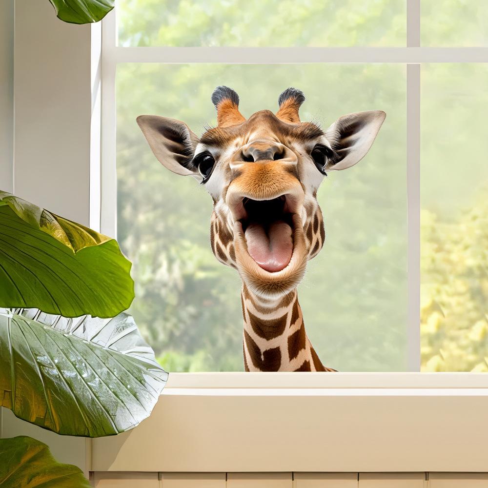 Adesivi per Finestre Elettrostatici Giraffa Divertente Disegno Colorato Impermeabili per Vetro Decorazione Casa
