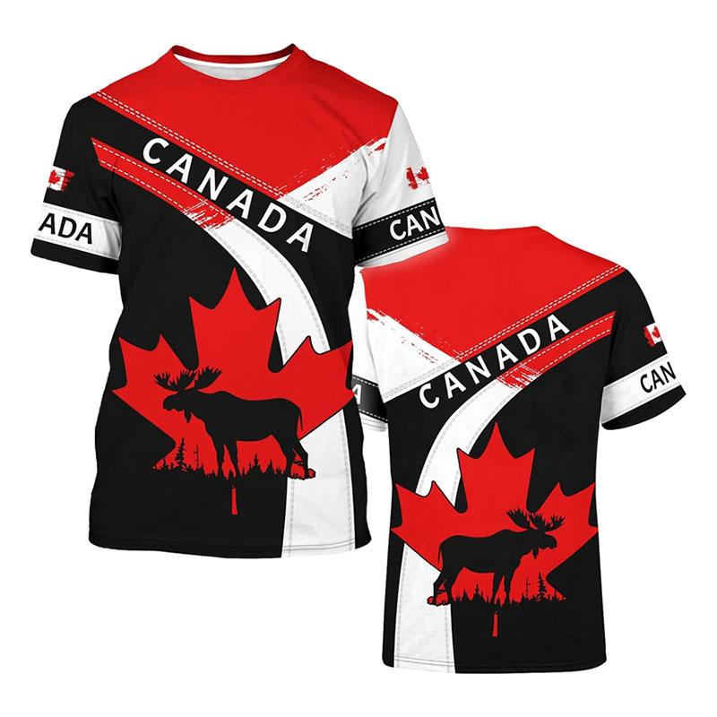 2025 Mode Nouveau T-shirt Canada Vêtements Homme Harajuku Street Fashion T-shirts Impression 3D Feuille d'érable Motif Cerf T-shirt Populaire Top