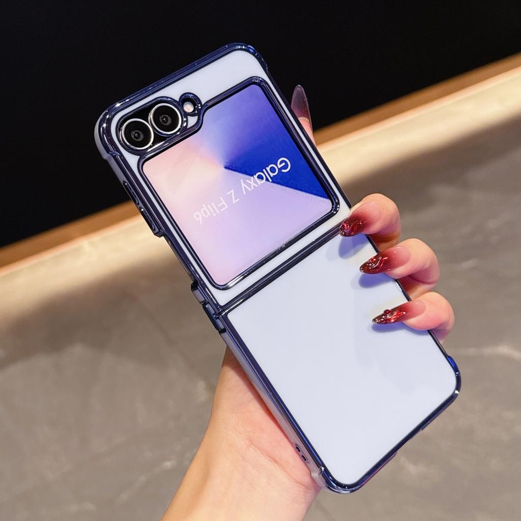 Fashion Plating Airbag Glossy Silicone Phone Case For Samsung Galaxy Z Flip 7 FE 6 5 Electroplated Bright Shockproof Armor Cover