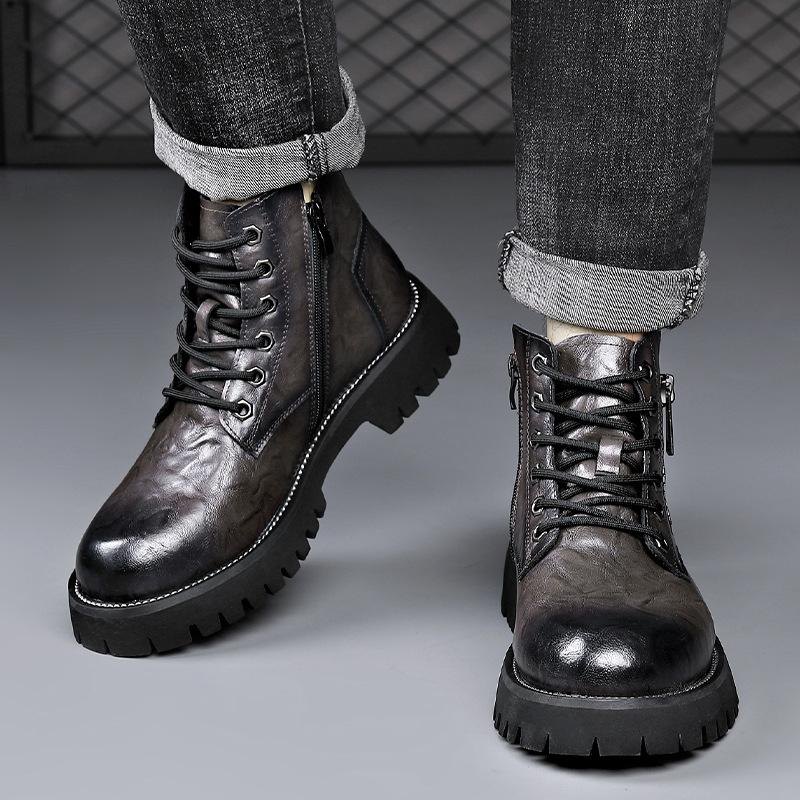 Autumn and Winter Boots Men's British Style Versatile High Top Leather Shoes Workwear Snow Leather Boots Men's Short Boots
