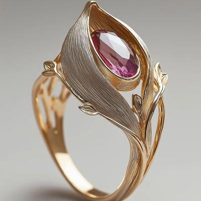 Elegant Flower Bud-shaped Artificial Gemstone Ring Made of Copper, a Ladies' Jewelry Ring Suitable for Parties and Dates.