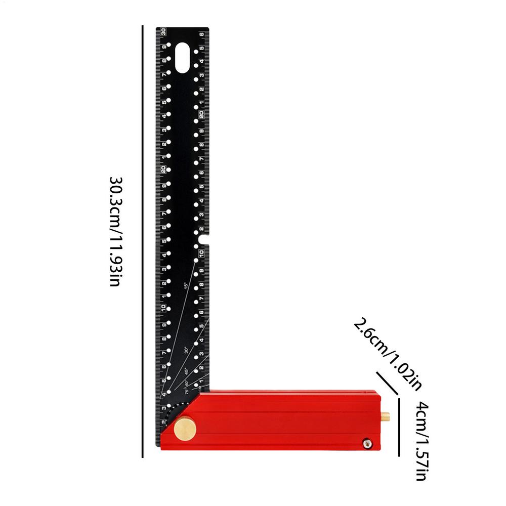 

Квадратная линейка 12 дюймов Метрическая Имперская Регулируемая линейка Многофункциональный угольник для разметки для плотницких работ Измерение Деревообработка чёрный