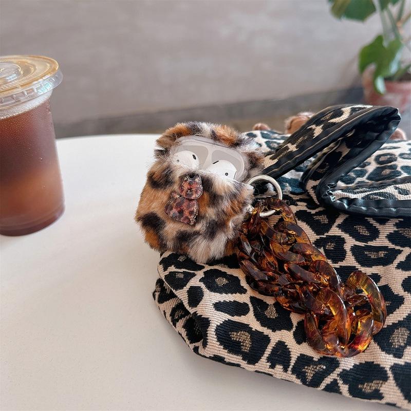 Plush Leopard Cat Zebra Pattern Cover for 1/2/3/4 Gen, Cute Protective Case for AirPods Pro 2 Case Wireless Headset