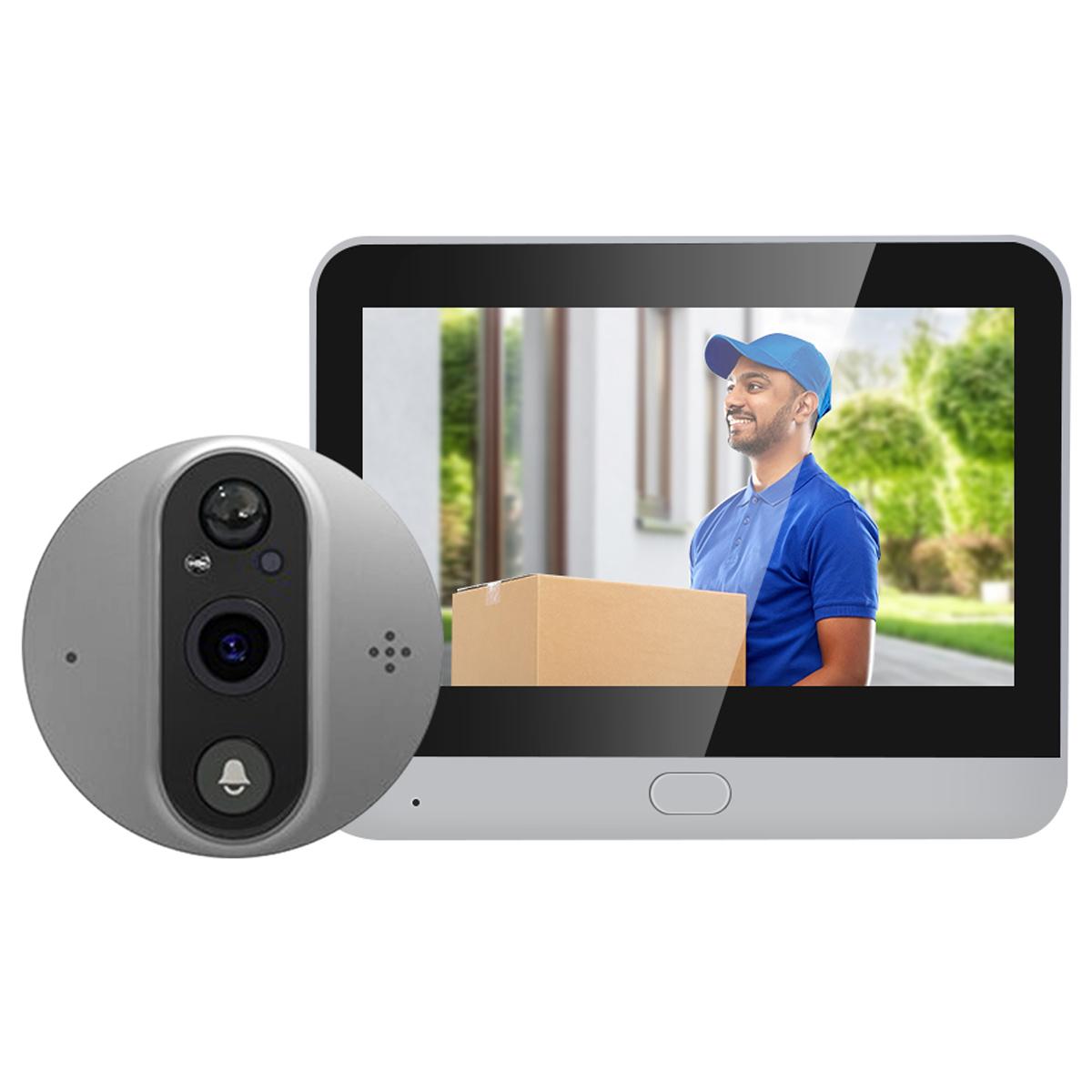 

C89 4,3-дюймовий монітор 1080P Відеооглядач Дверний дзвінок Нічне бачення PIR-камера WiFi Розумний дверний дзвінок, Підтримка програми Tuya Silver