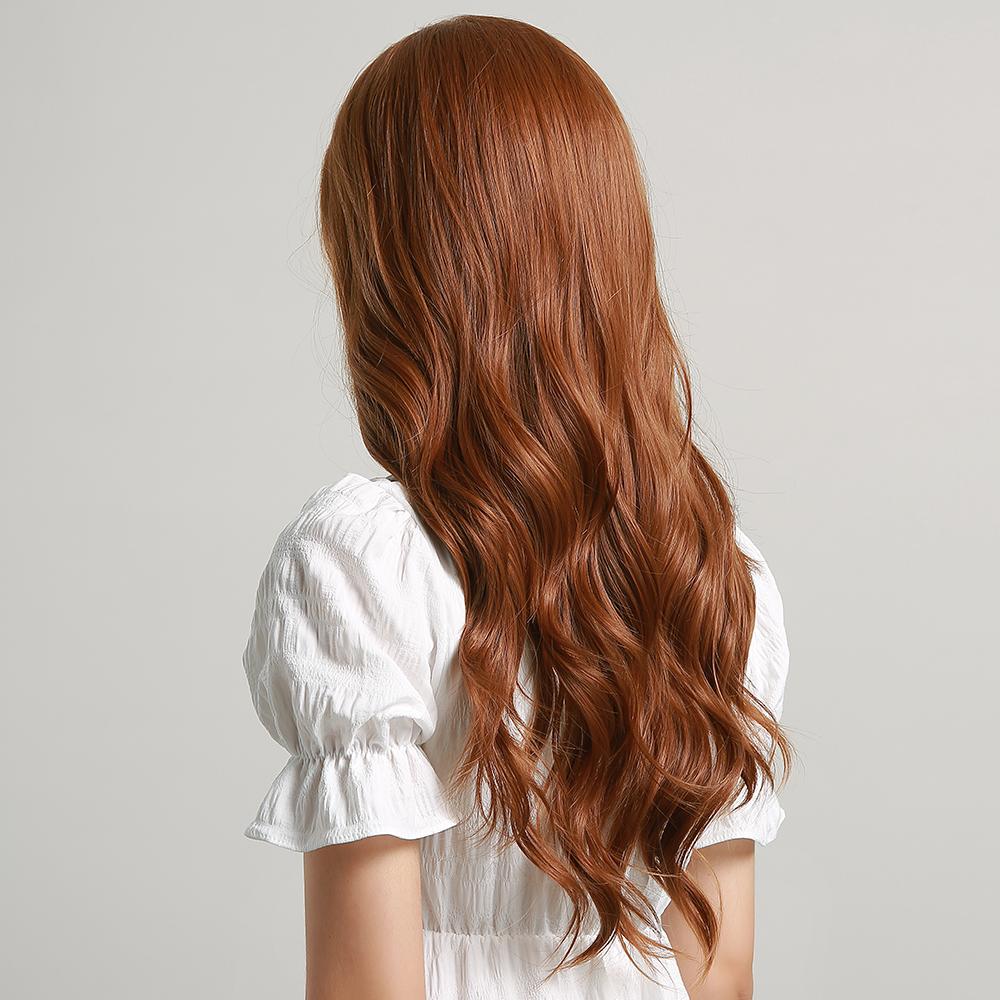 ALAN EATON Long Water Wave Wig Middle Part Red Brown Orange Copper Heat Resistant Synthetic Hair Wigs for Women African American