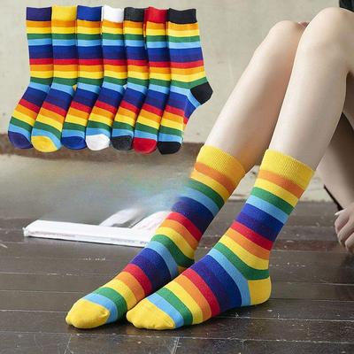 Female Spring and Autumn All Match Rainbow Stripe Student Tube Socks