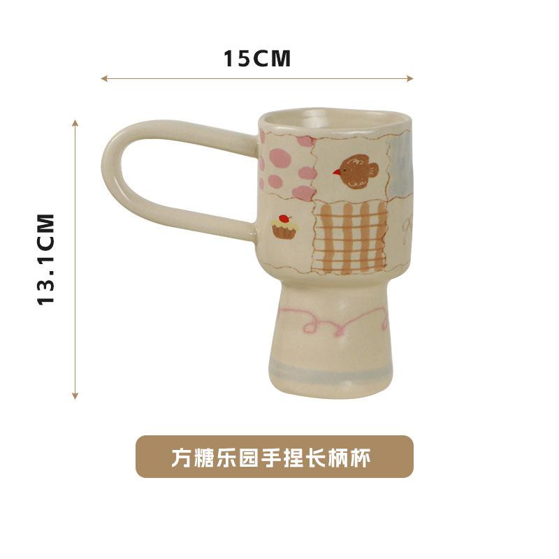 

Cute and Creative Drinking Cup Household Ceramic Long-handled High-footed Water Mugs Household Large-capacity Milk Coffee Cups 300ml