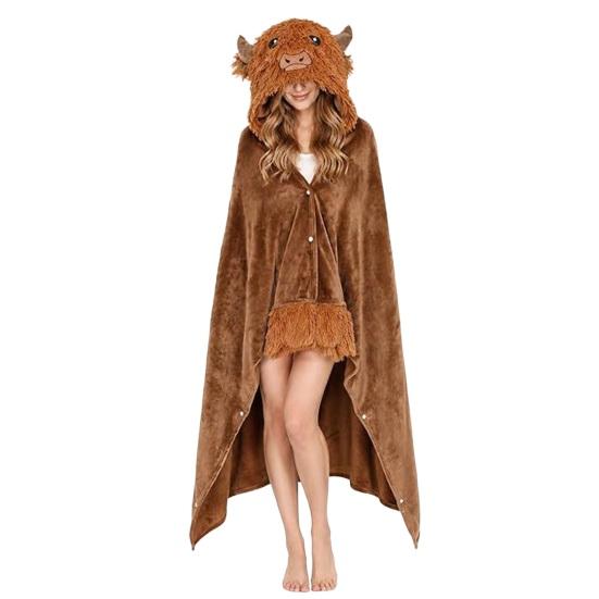 Manta Acondicionada Acogedora Sudadera Portátil de Halloween, Capa de Vaca de las Highlands con Capucha, Suave Regalo para Ella Perezoso de Peluche Capa de Gato Negro Ropa de Casa para Mujer