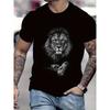 Men'S Black Graphic T-Shirt - Bold Lion Design, Soft Breathable Cotton Tee for Everyday & Formal Wear - Loose Fit Casual Shirt with Minimalist Style,